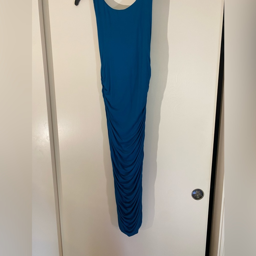 teal blue fitted party dress